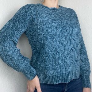 FINAL SALE Pink Rose Teal Cable Knit Sweater Size S Ribed Soft Cozy Pullover NEW